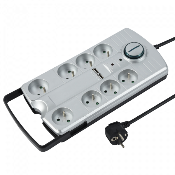 Electraline 35438 Bloc Multiprises 10 Prises + 2 Interrupteurs, Enrouleur  de câble, Protection Contre Le Surcharge | Longueur 1,5 M Section 3G1 mm²