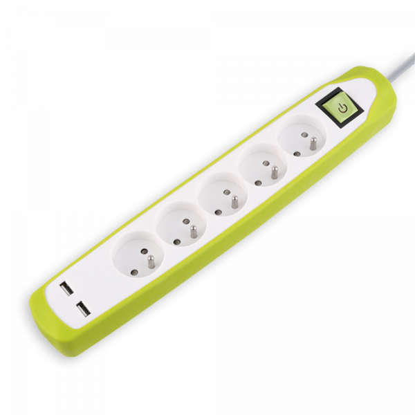 Electraline 35430, Bloc multiprises d’Angle, 3 Prises, 2 Ports USB  Interrupteur on/Off pour éteindre/Allumer la LED, Câble 1,5M, Gris/Noir