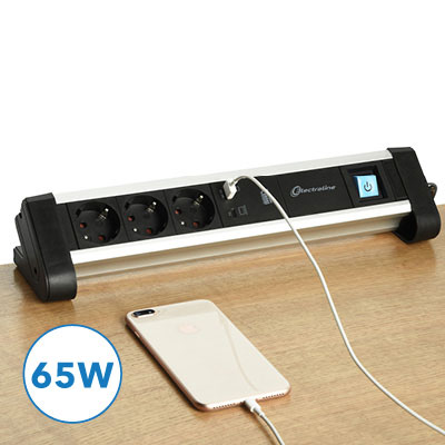 Enchufe de regleta de alimentación empotrable tipo C, tira de alimentación  USB-C de carga rápida PD de 20 W, con 2 tomas de corriente y 2 puertos